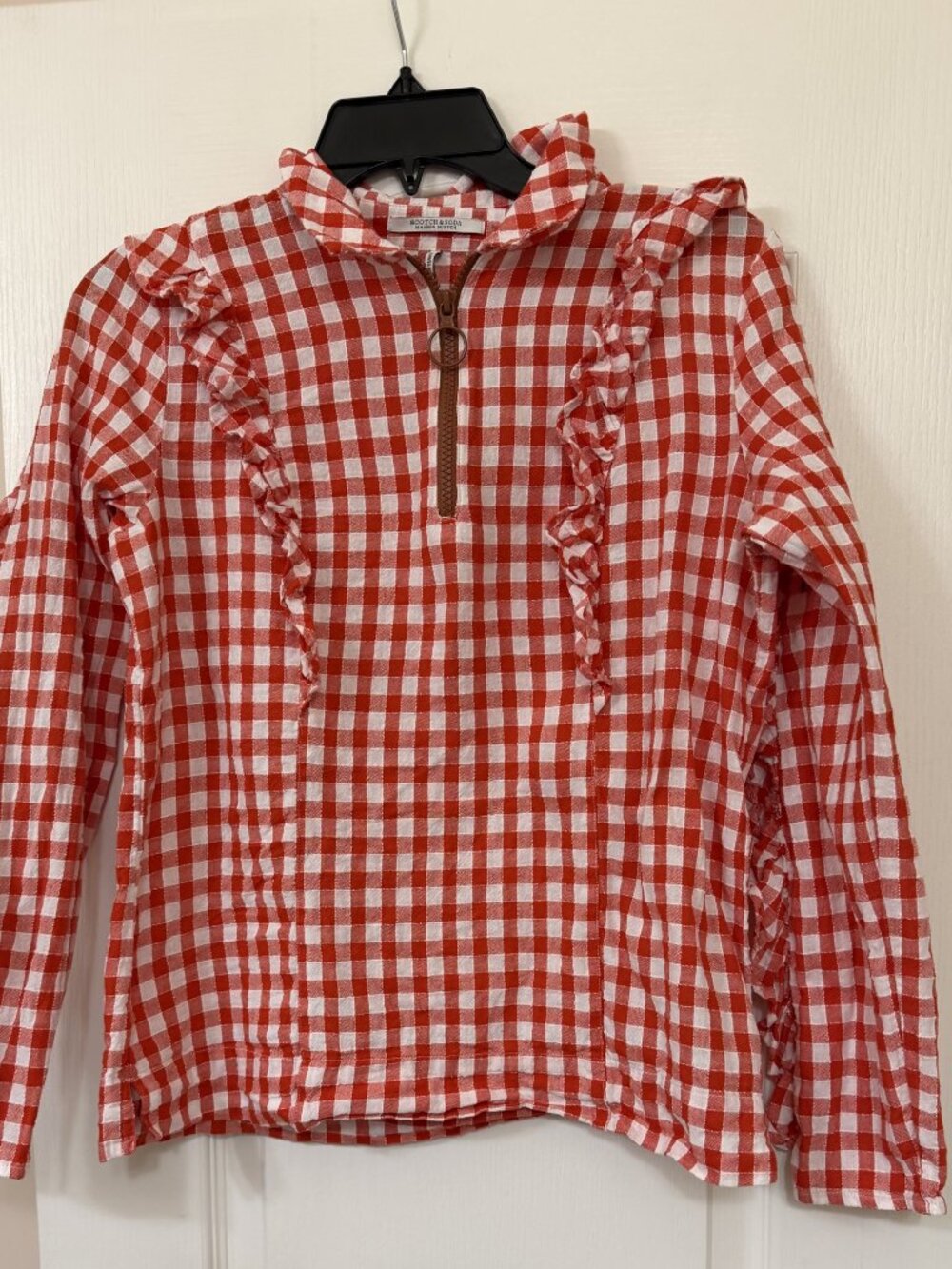 Women's Scotch & Soda Red & White Checkered Ruffle Sleeve Blouse size S